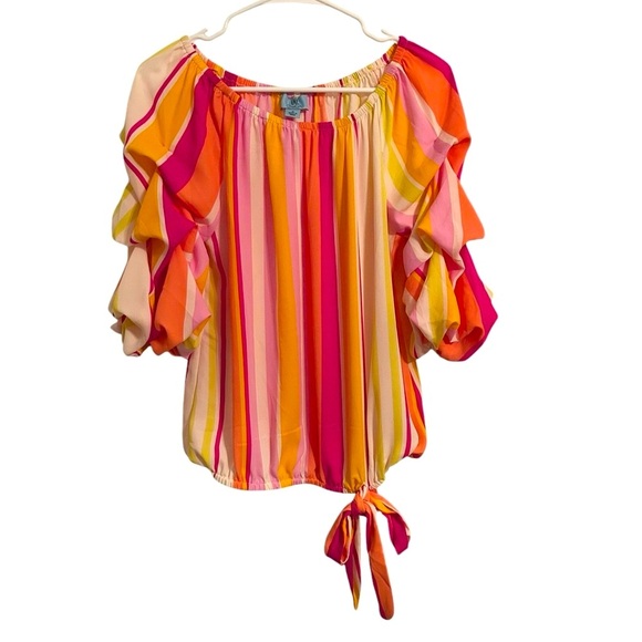 CeCe Women’s Multicolor Off-The-Shoulder Tiered Sleeve Blouse‎ Size Medium - Picture 1 of 4